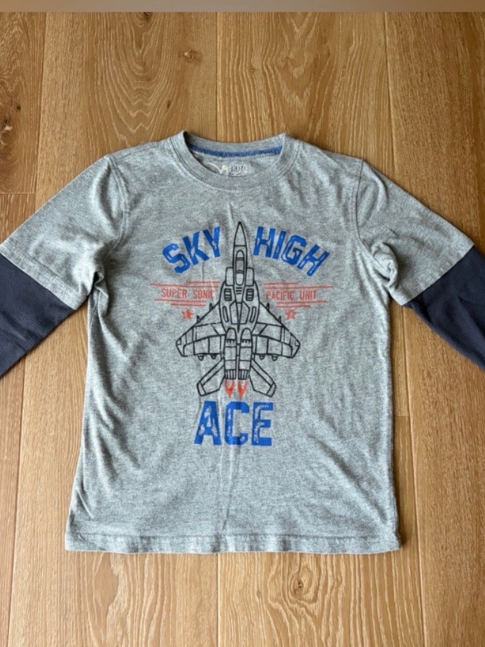 Jumping Beans Boys Size 7 Fighter Jet Airplane Cotton Graphic Long Sleeve Tee